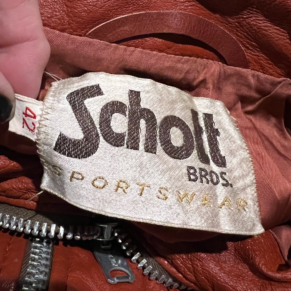 SCHOTT Bros. vintage Sportswear New York Rust Brown Leather Jacket Fall - Picture 3 of 9